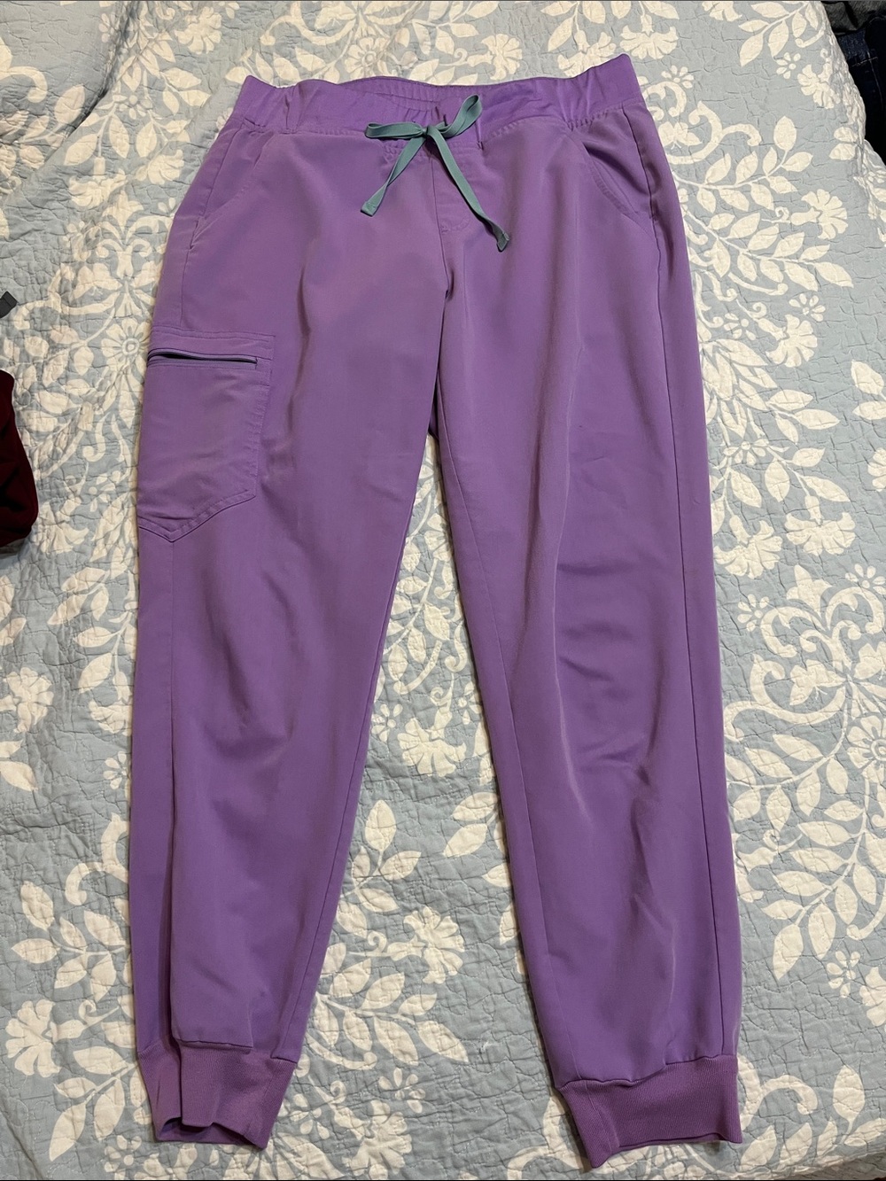 Figs Lavender Track Jogger Pants with Teal Drawstring